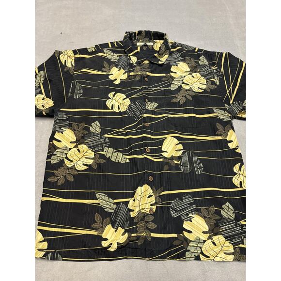 Tommy Bahama Shirt Mens XL Black Silk Hawaiian Aloha Camp Button Front Tropical - Picture 1 of 9
